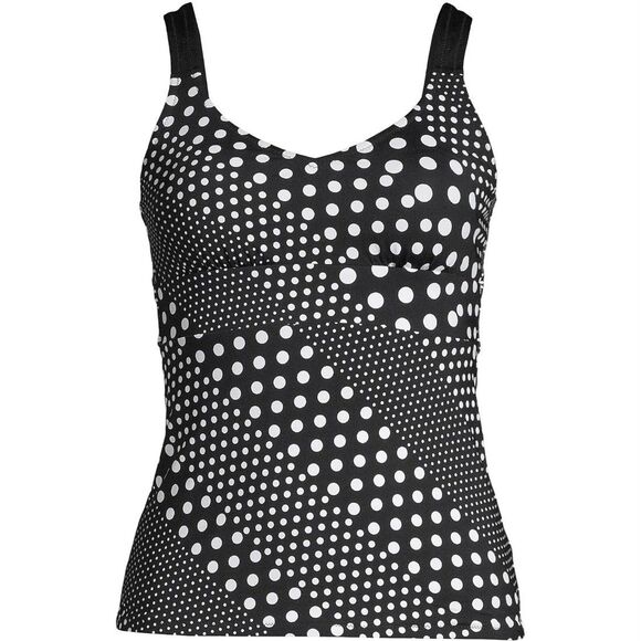 Lands End Reversible V-Neck Tankini Top Black/Black Diagonal Dot Soft Cup Size 8 - Picture 1 of 8